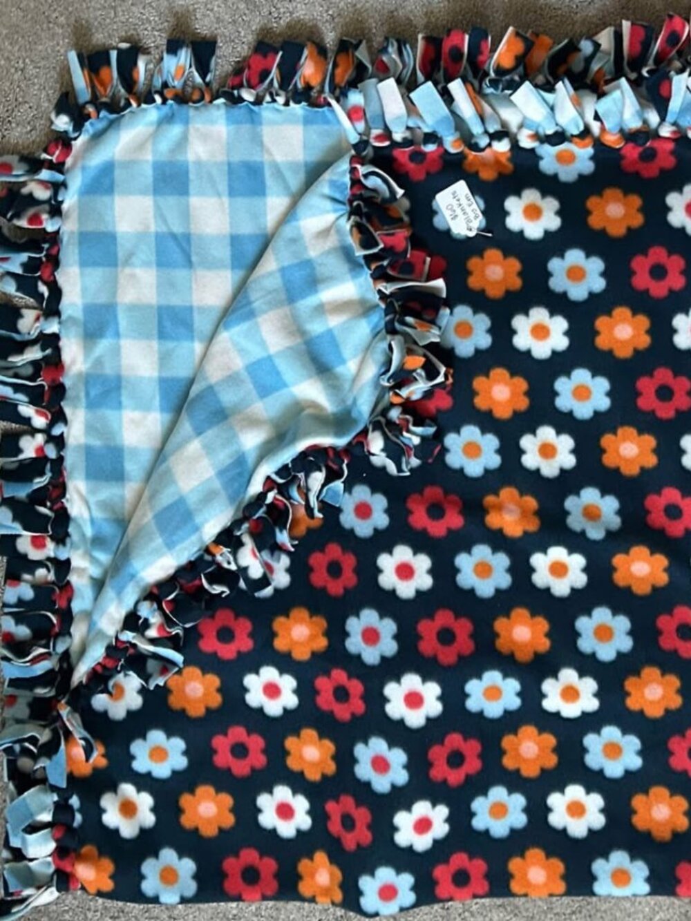 Floral & Gingham Fleece Tie Blanket